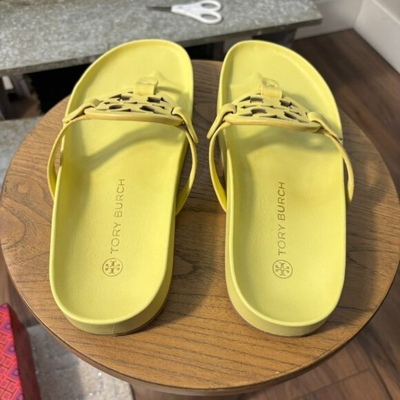 Tory Burch Miller Cloud Flip Flops Butter Yellow Calf Leather Womens Size 8 - Picture 6 of 7